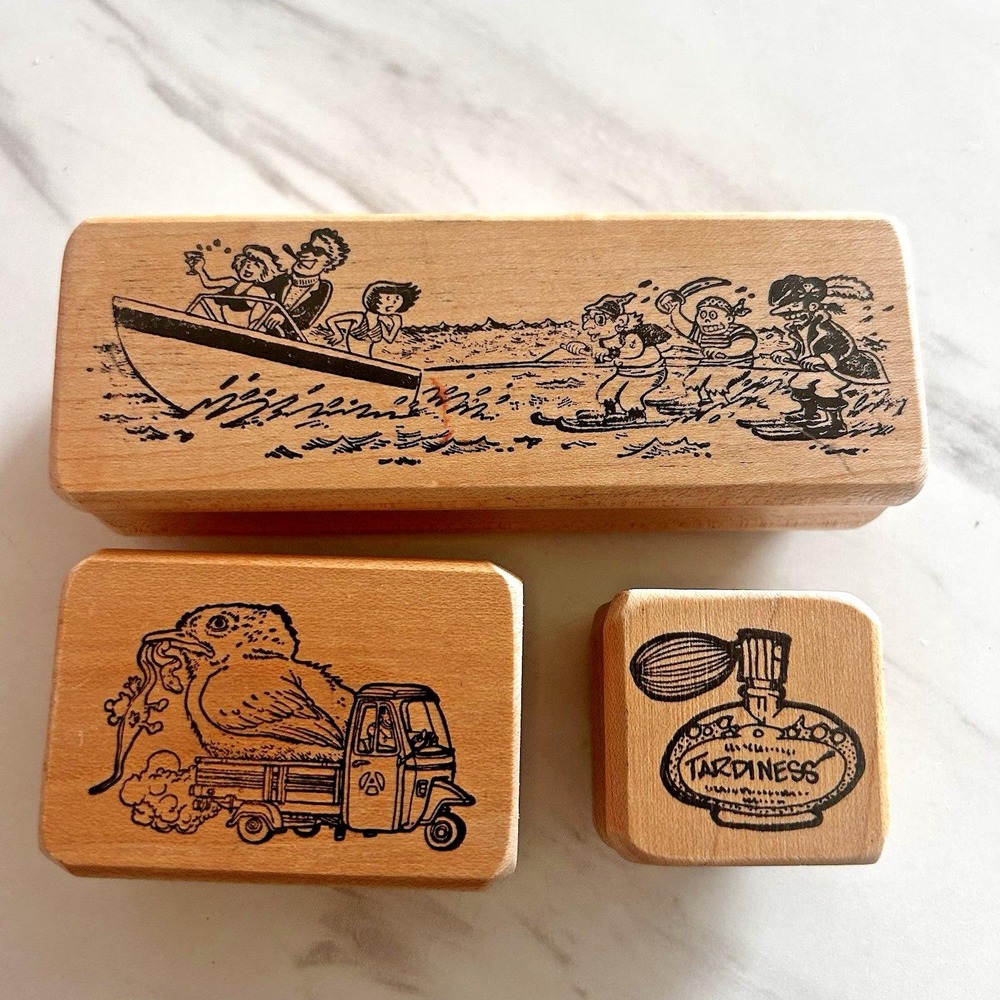 Lot of 3 Ready Made Rubber Brand Boating Bird Tardiness Rubber Stamp EEE-G